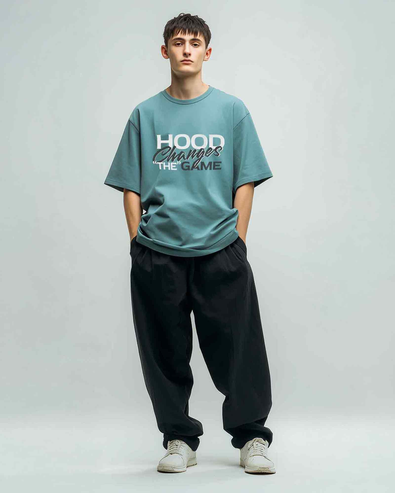 Camiseta hood Unisex Oversize modelo Change the game color Teal