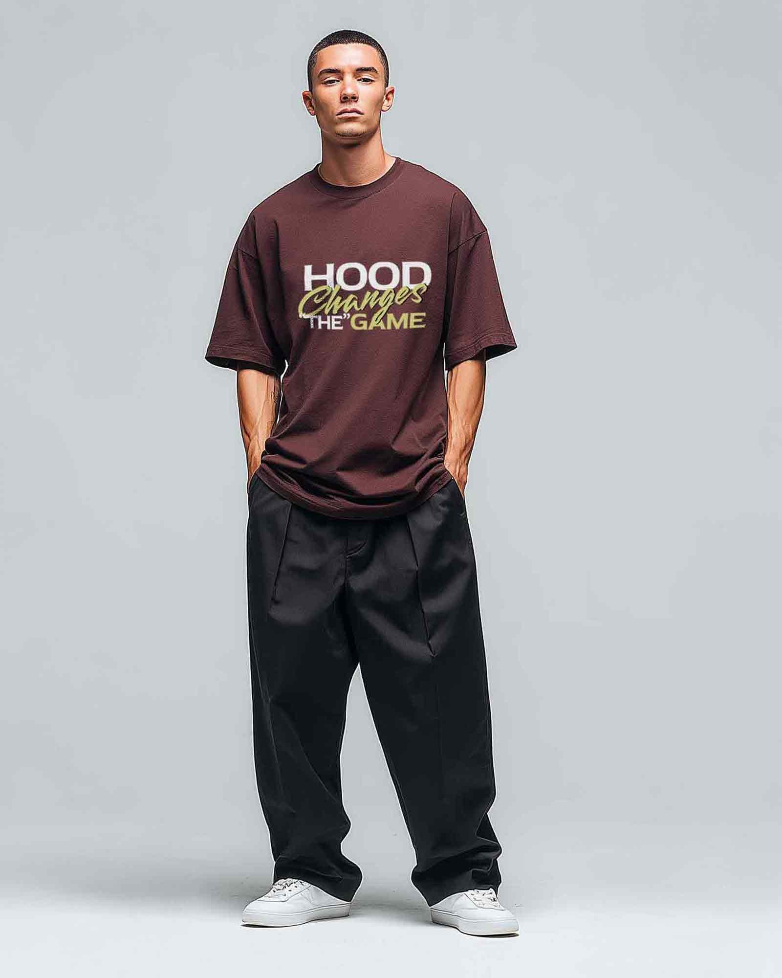 Camiseta hood Unisex Oversize modelo Change the game color Burdeos