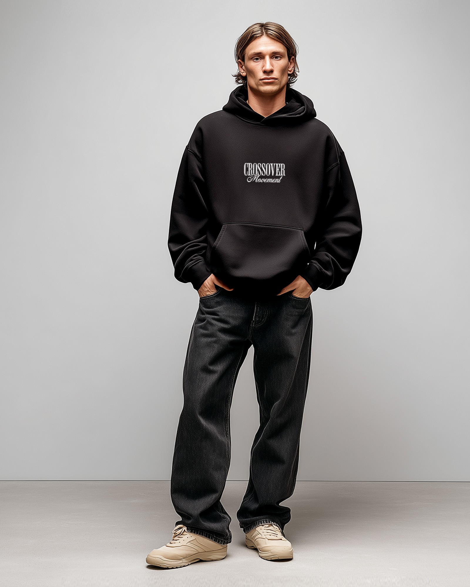 Sudadera Hood Oversize Crossover color negro