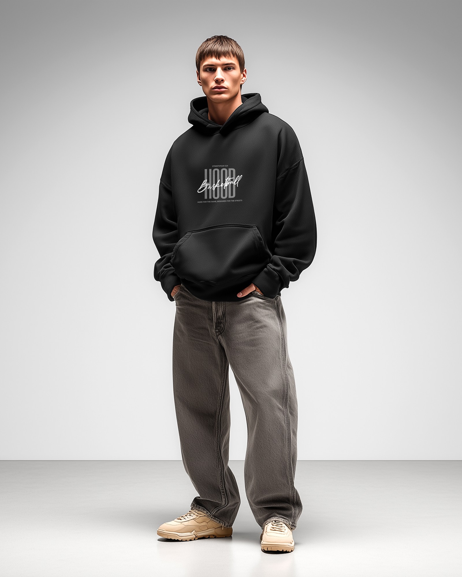 Sudadera Hood Oversize Streetwear color negro