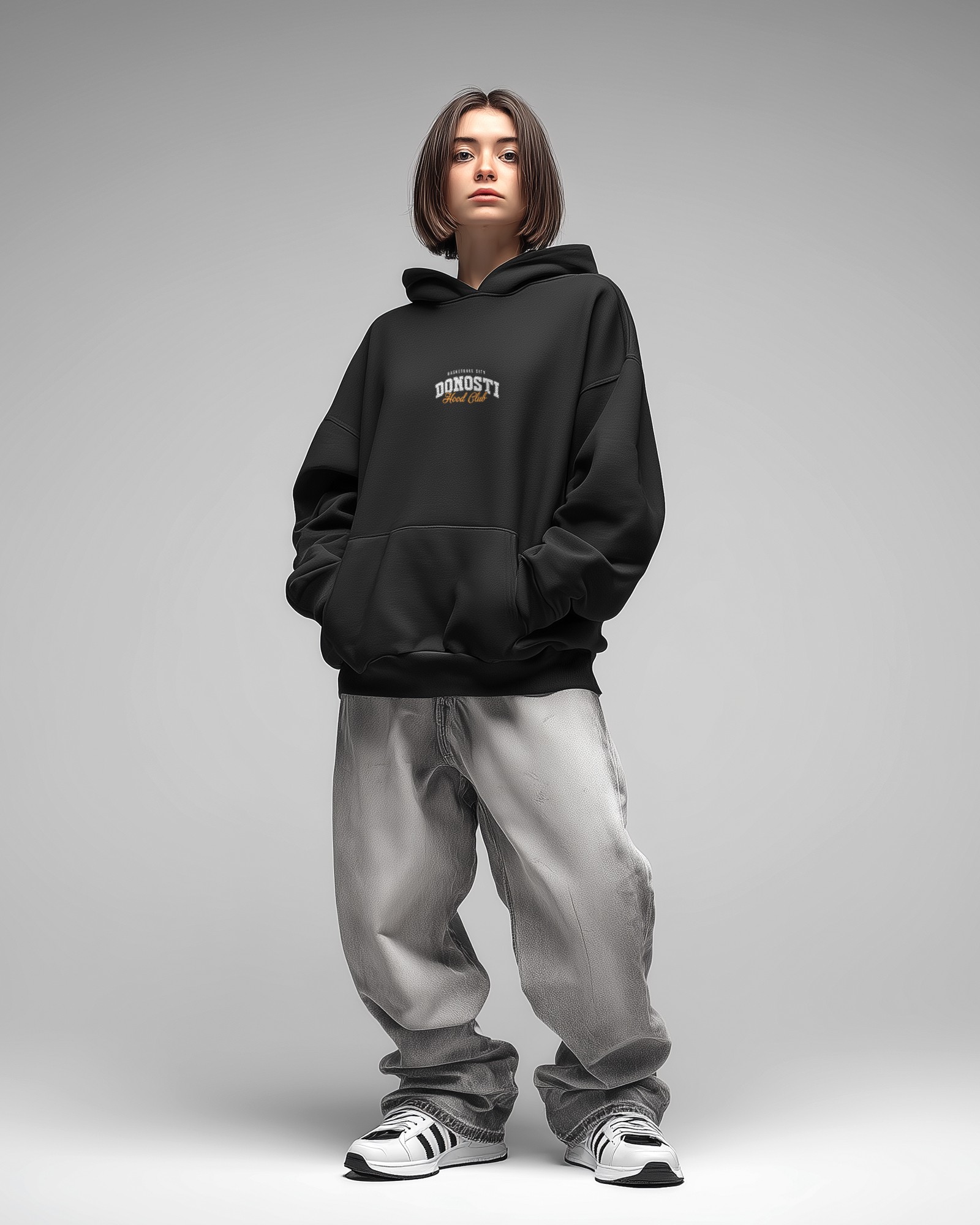 Sudadera Hood Club Oversize color negro