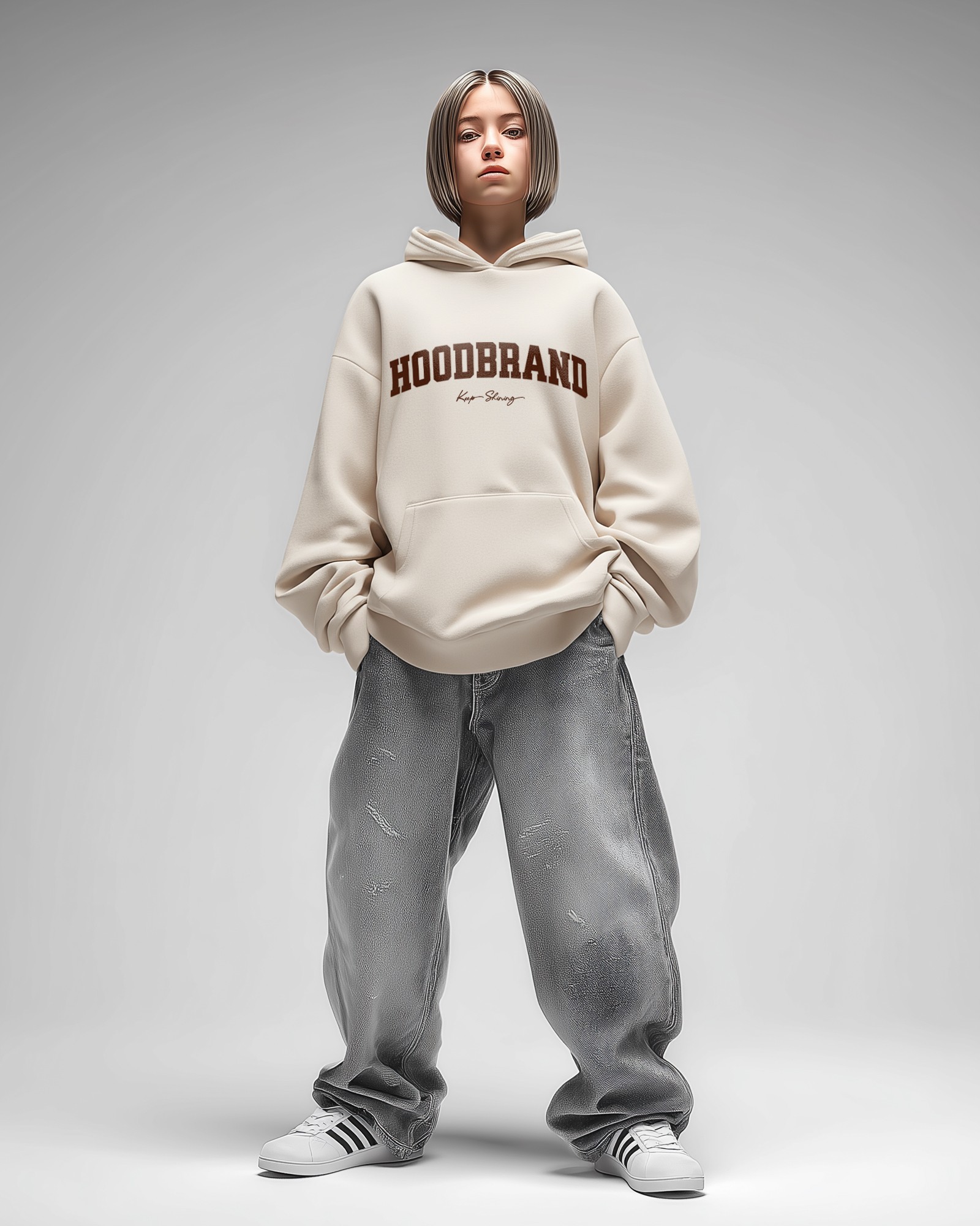 Sudadera Hood Oversize Keep Shining color Butter Cream