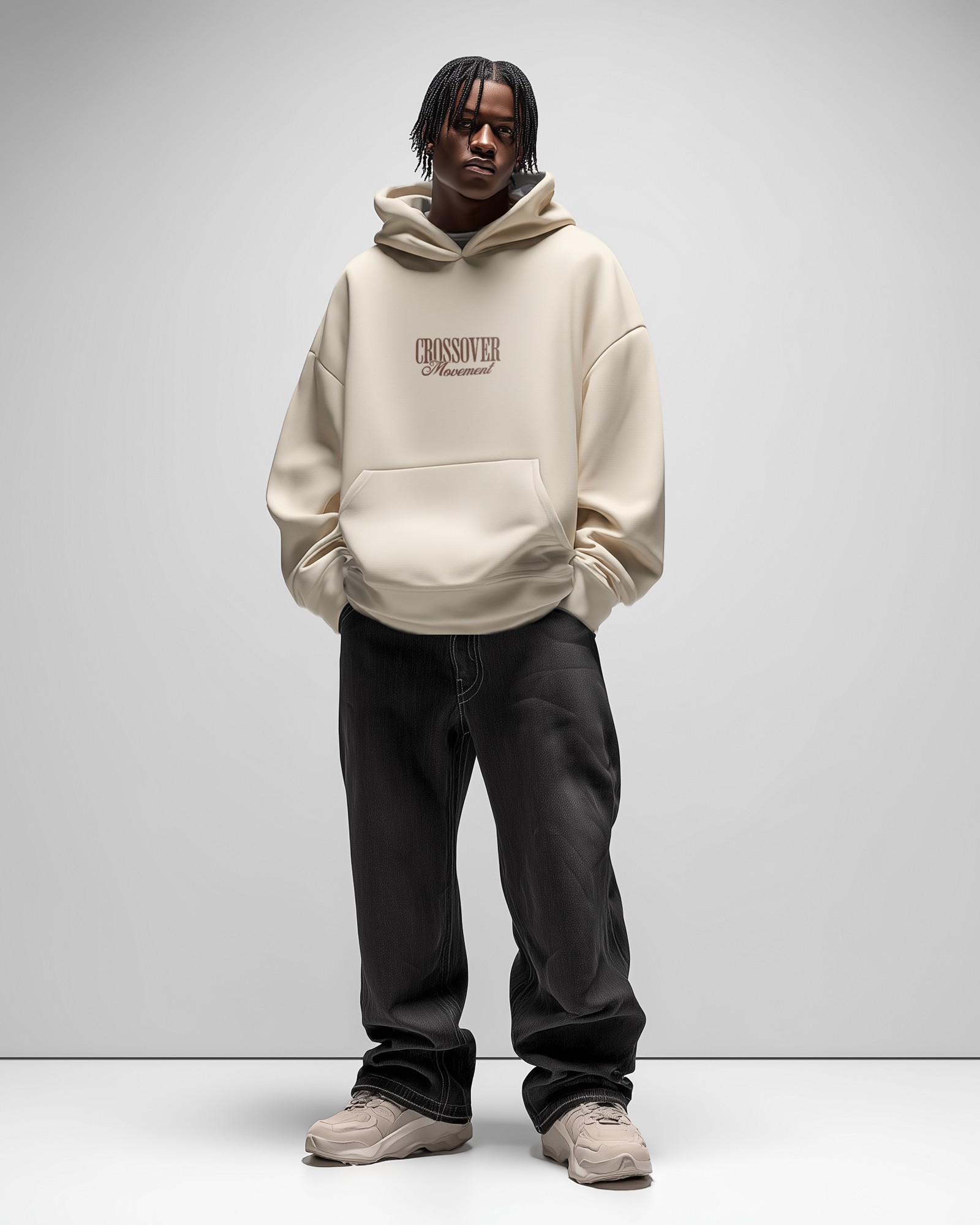 Sudadera Hood Oversize Crossover color Butter Cream