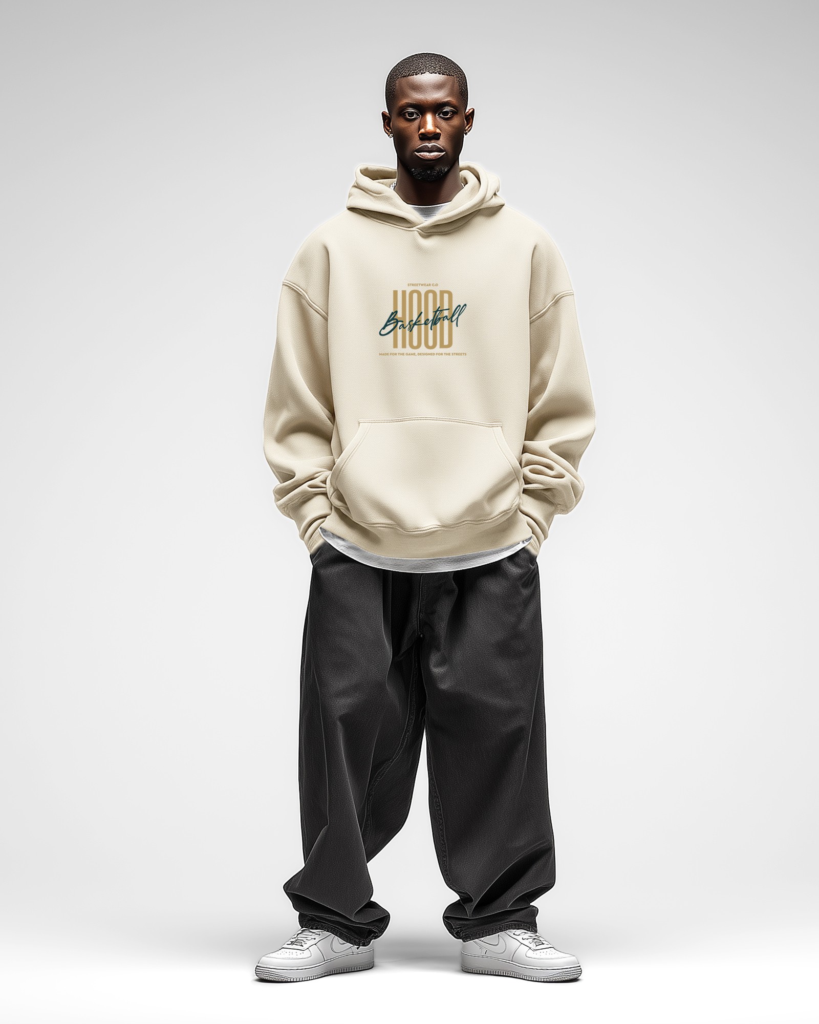Sudadera Hood Oversize Streetwear color Butter Cream