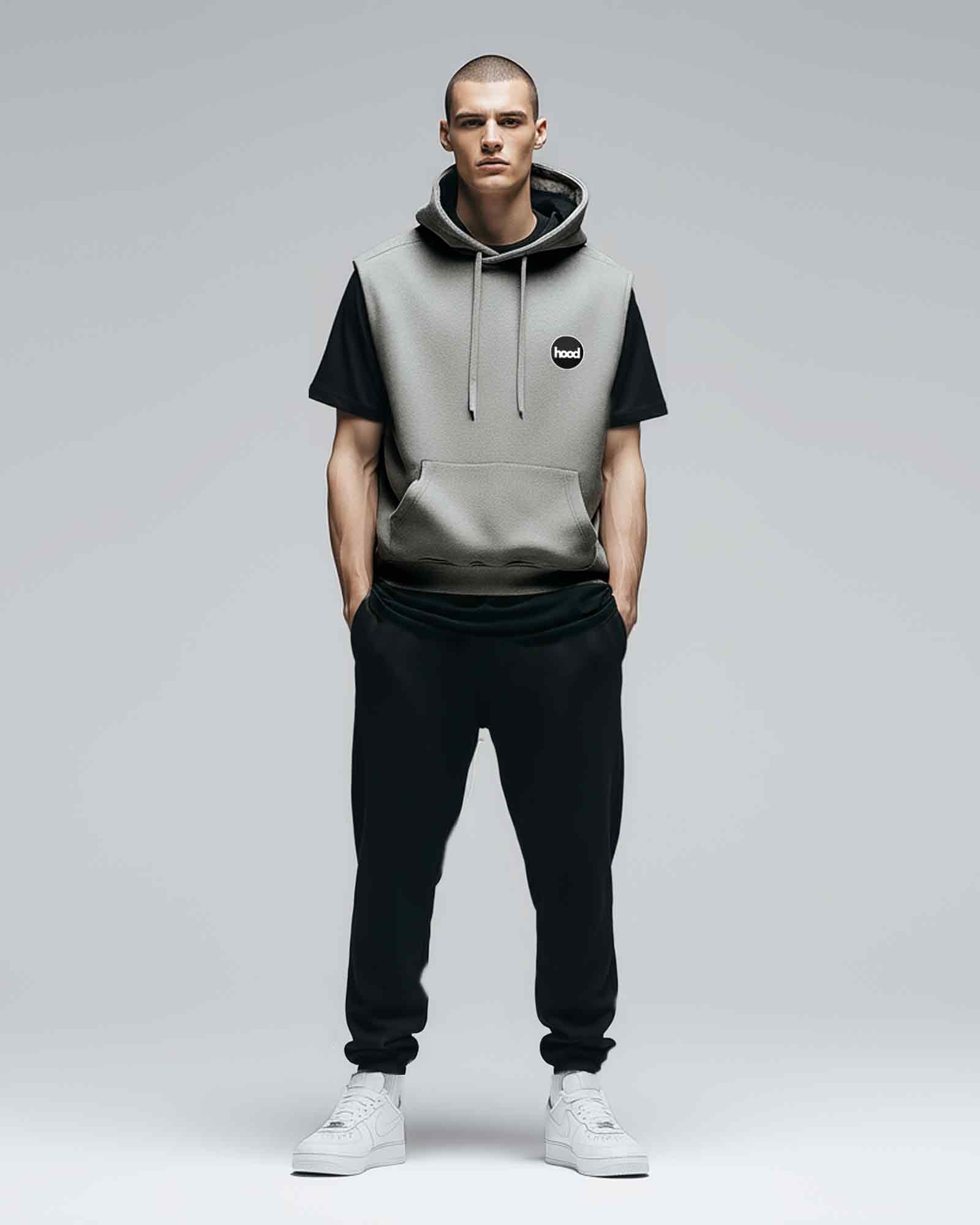 Sudadera sin mangas con capucha color gris