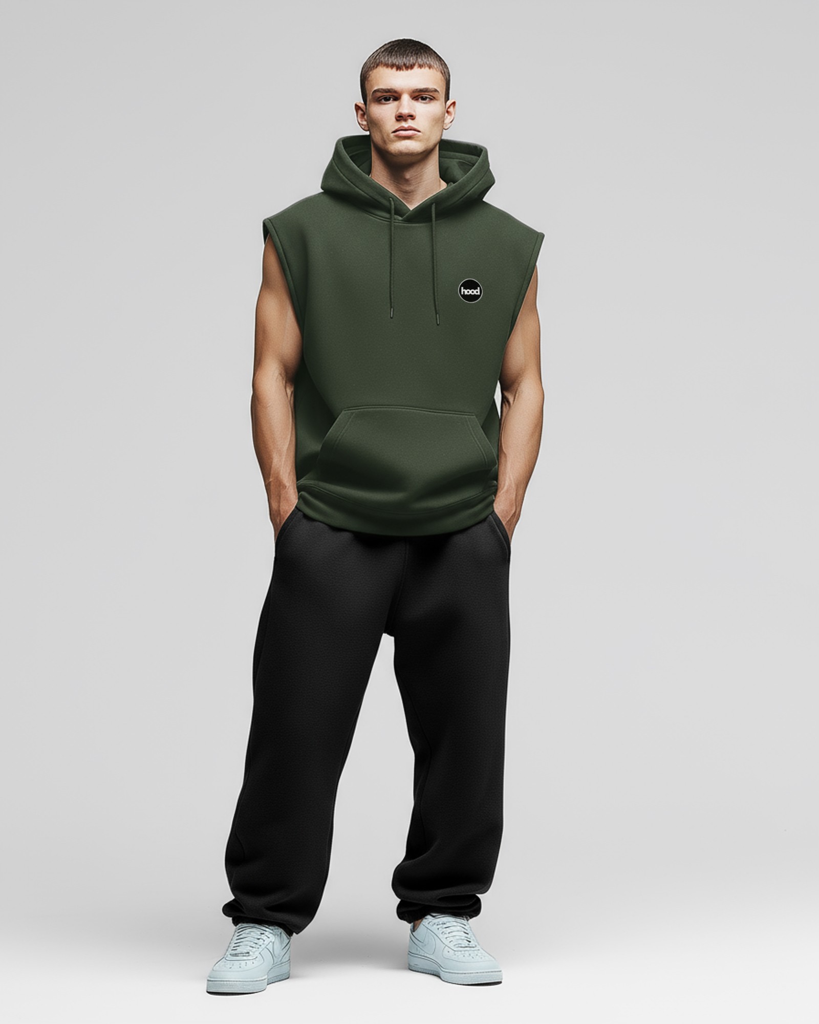 Sudadera sin mangas con capucha color verde