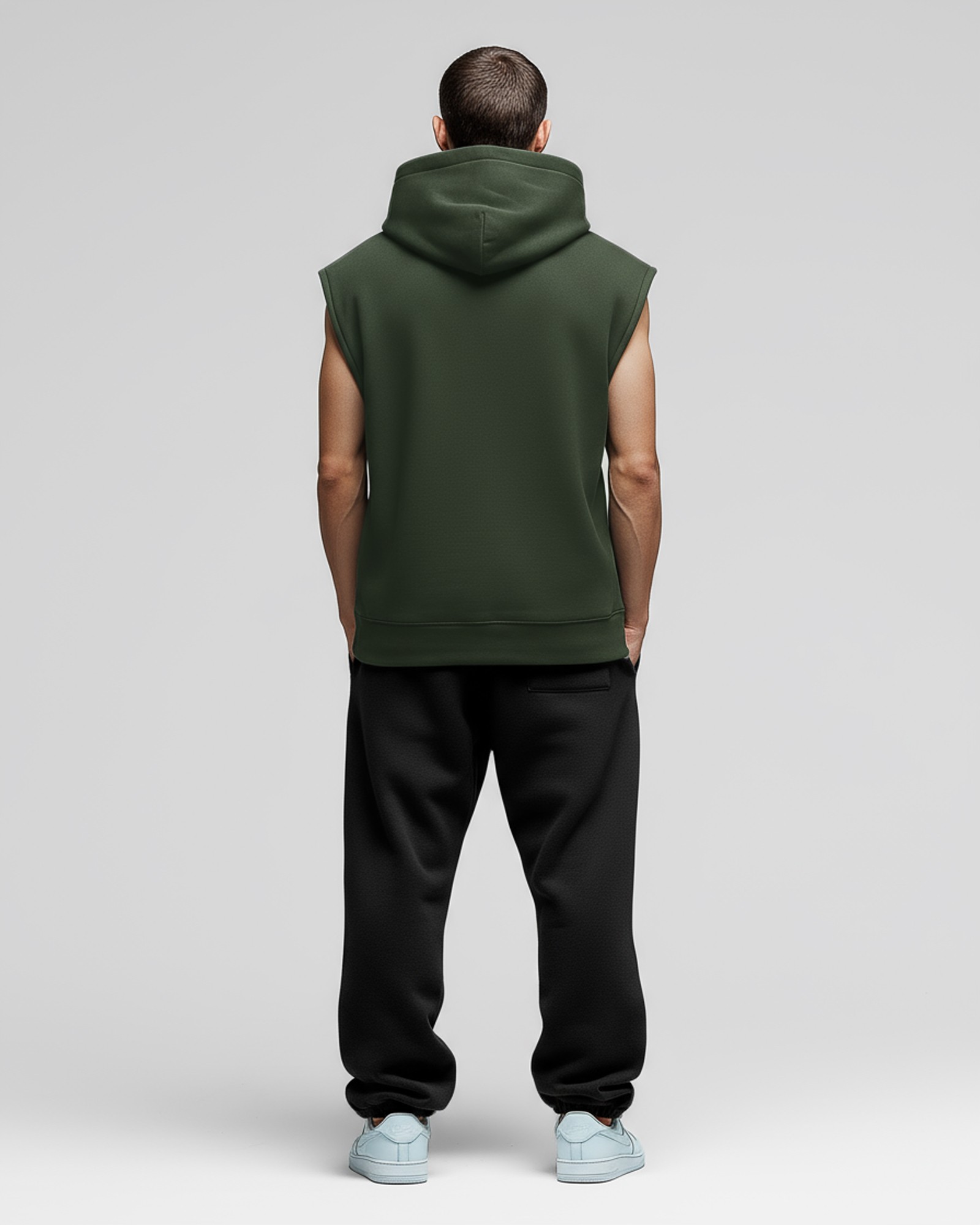 Sudadera sin mangas con capucha color verde