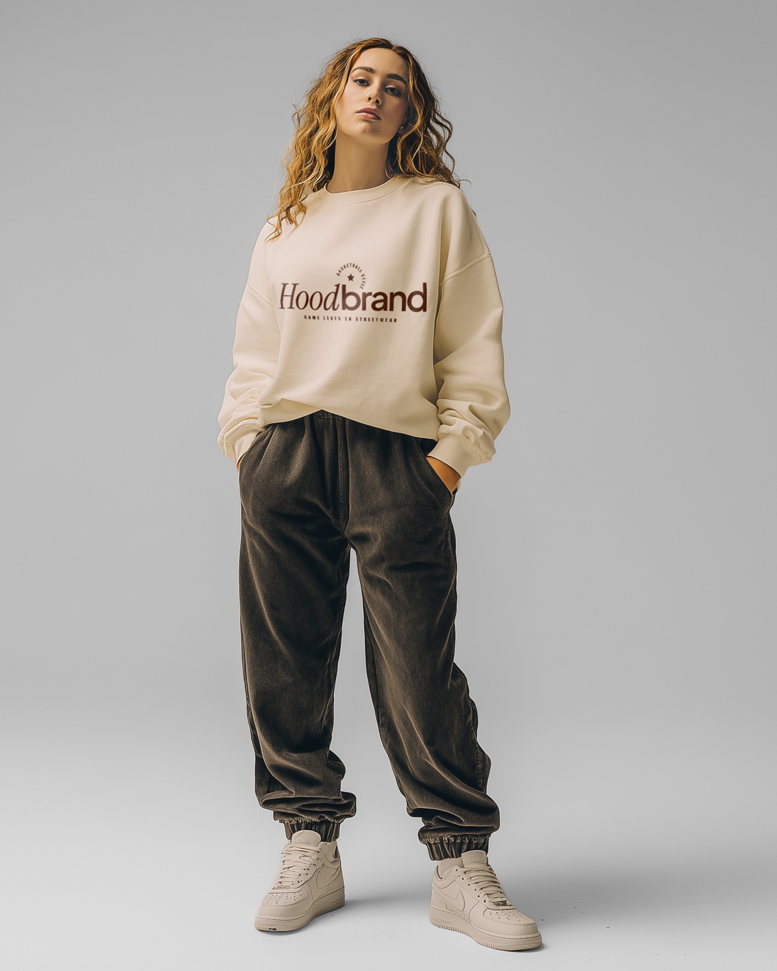 Sudadera sin capucha hood Unisex Streetwear color Butter Cream