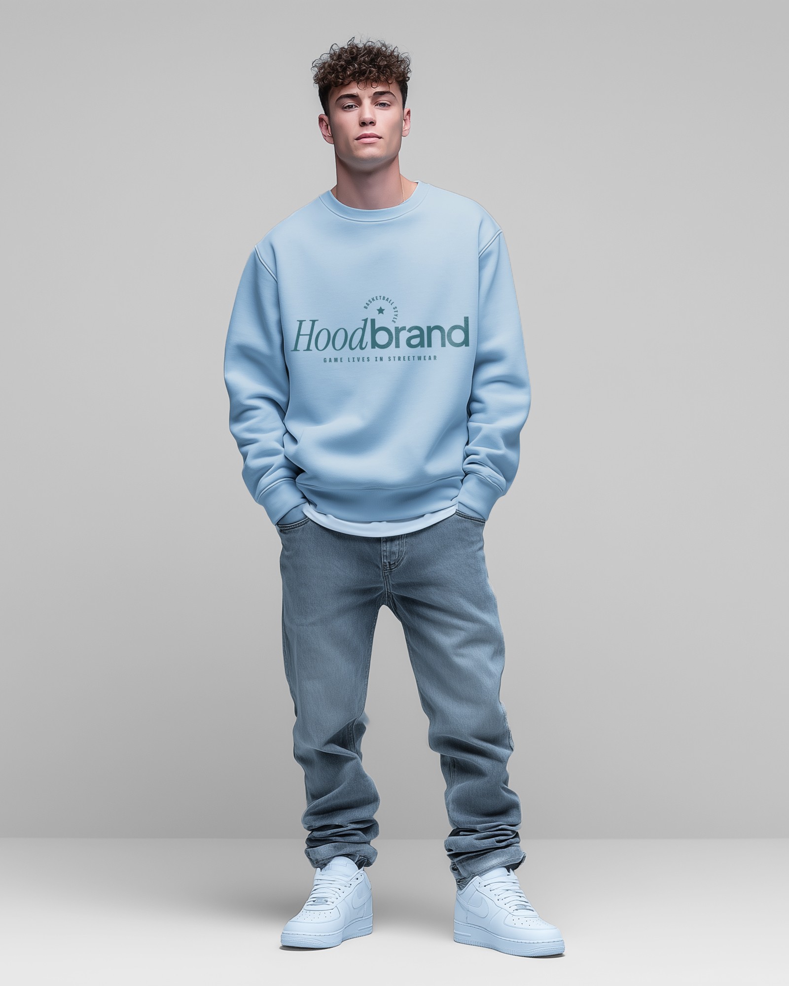 Sudadera sin capucha hood Unisex Streetwear color Sky Blue