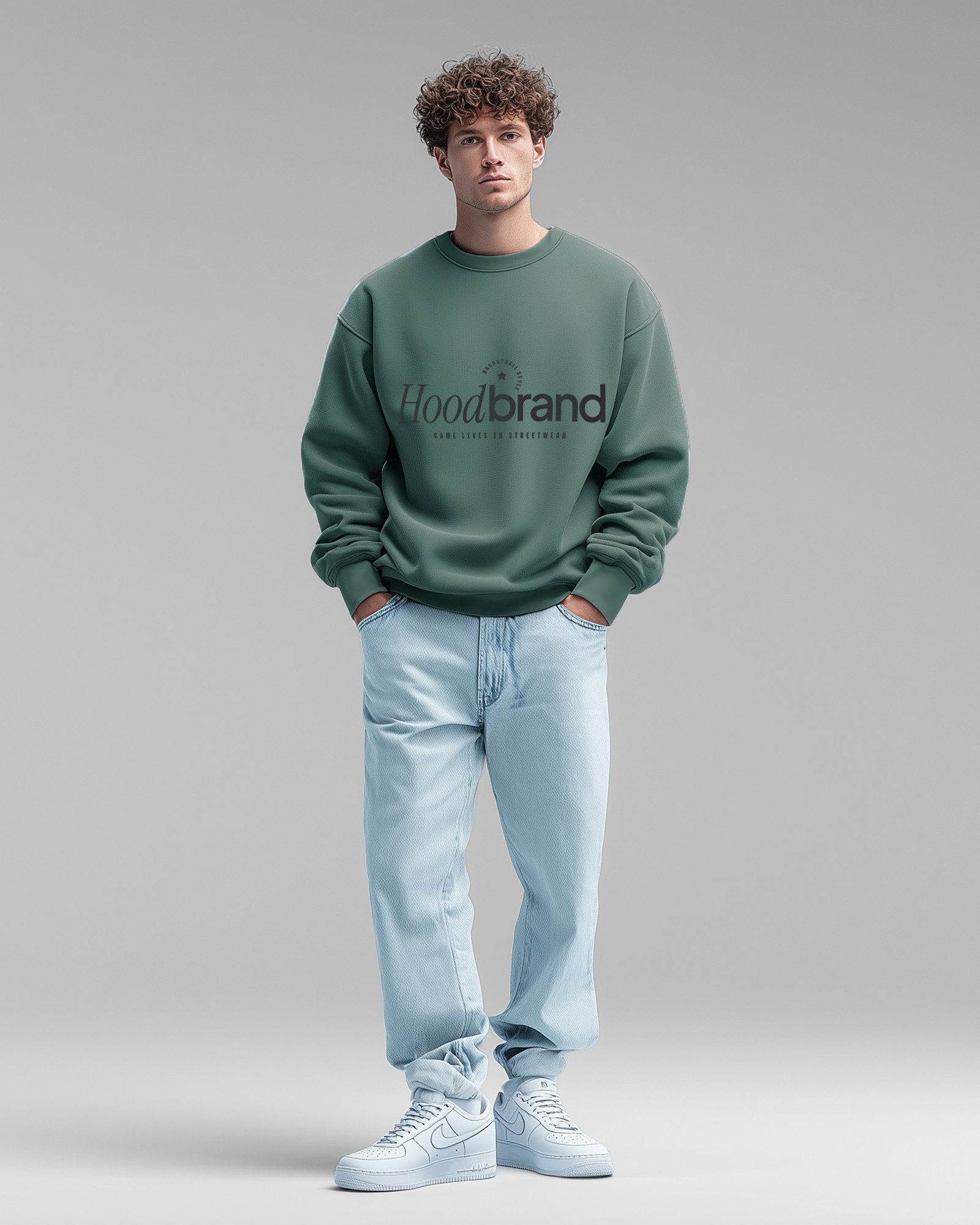 Sudadera sin capucha hood Unisex Streetwear color Teal