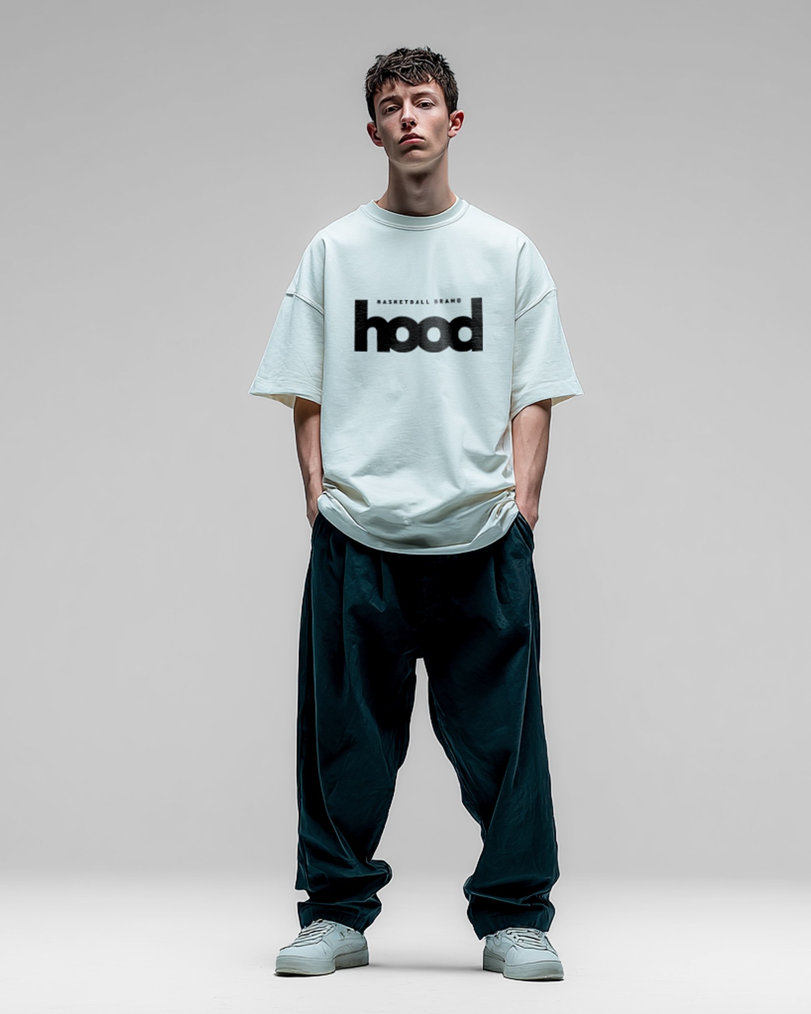 Camiseta hood Unisex Oversize modelo Logo color blanco