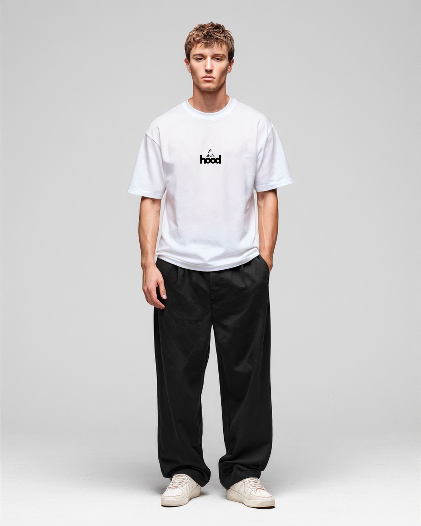 Camiseta hood Unisex Oversize modelo Minima color blanco