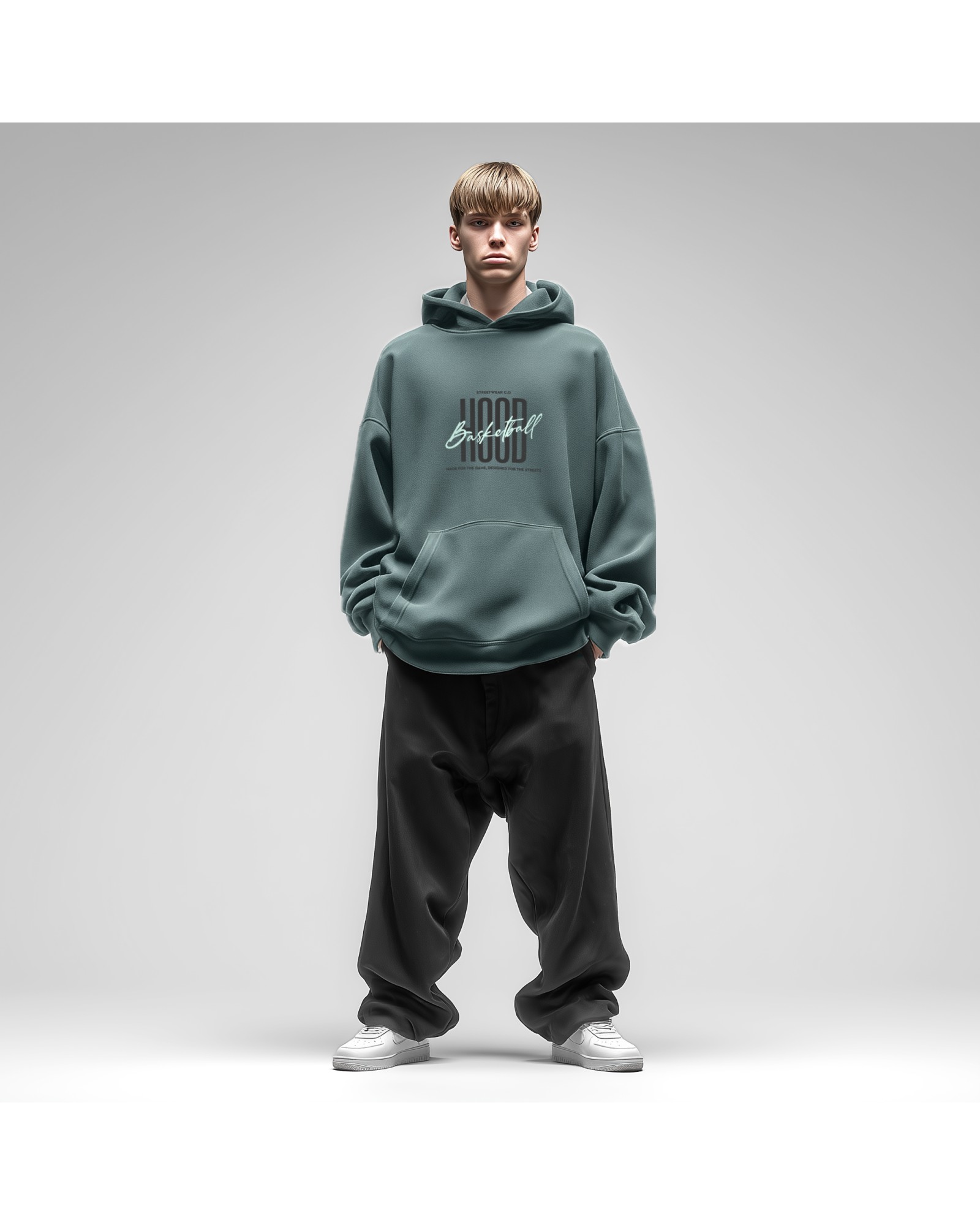 Sudadera Hood Oversize Streetwear color Teal
