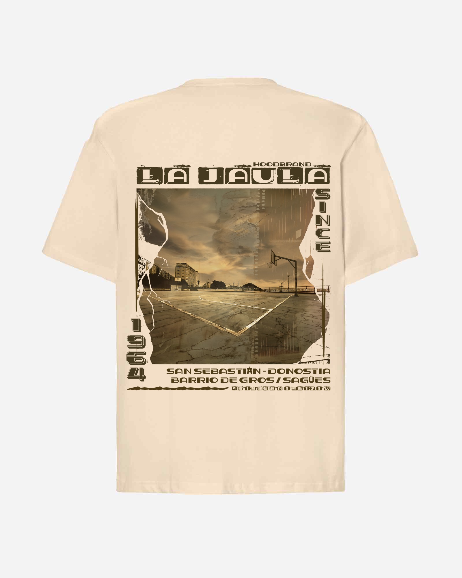 Camiseta hood Unisex Oversize modelo LA JAULA color butter cream